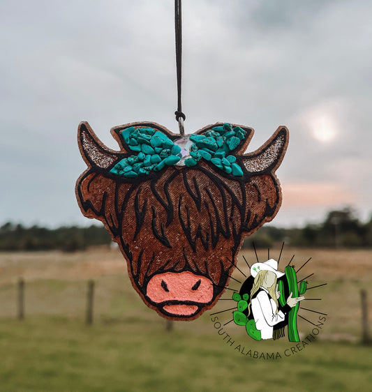 Turquoise Stone Highland Cow Freshie